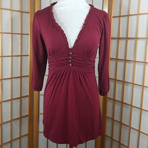 Bella du Jour maroon v-neck tie back top.